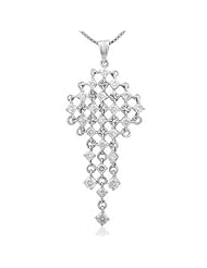 Drop 0.99cttw Checkered charm pendant with round diamonds set in 18K white gold.