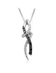 Sterling Silver .07 Cttw Black and White Diamond Accent Twist Pendant Necklace, 18"