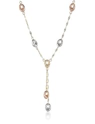 14K Tri-Color Yellow, White and Rose Gold Oval Y-Shaped Necklace, 16.7"+1" Extender
