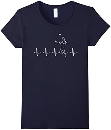 Women's Badminton Racket &amp; Birdie Heartbeat Gift Men Women T Shirt Medium Navy