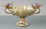 PORCELAIN BOWL WITH BIRDS - PORCELAIN BOWL WITH BIRDS AND BRASS ACCENTS