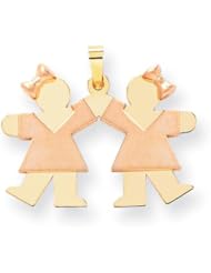 14k Two-Tone Small Double Girls Engravable Charm