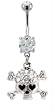 CLEAR PAVE SKULL WITH BLACK HEART EYES BELLY RING
