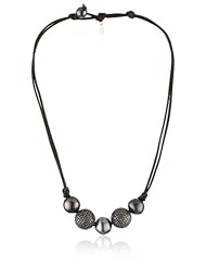 Kala Triple Baroque Pearl and Two Pave Diamonds on Leather Necklace