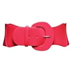 HOT PINK ROUNDED PATENT LEATHER BUCKLE STRETCH ELASTIC CORSET CINCH BELT