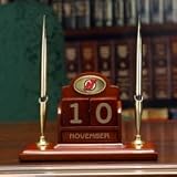 NEW JERSEY DEVILS Team Logo 8 Wide Wood PERPETUAL CALENDAR / DESK CADDY (with a handsome Pen Set)
