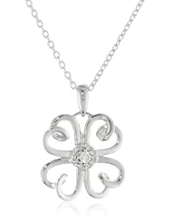 Womens Sterling Silver Diamond Cluster 4-Leaf Clover Pendant Necklace (0.07 cttw, I-J Color, I2-I3 Clarity), 18"