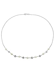 Cubic Zircon Freshwater Pearl 14 Karat White Gold Necklace (16 inch)