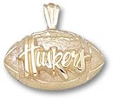 Nebraska Cornhuskers Solid 10K Gold ''HUSKERS'' Football Pendant