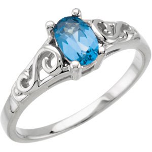 December 14K White Gold Teen Imitation Birthstone Ring