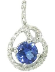 O&G Australia Natural Tanzanite & White Diamond Pendant Set in 18K White Gold (.64cttw)