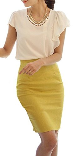 (Les Hiboux) ストレッチ 抜群 ひざ丈 タイト スカート スリット 無地 大きい サイズ 有り