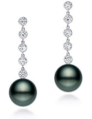 PremiumPearl 8-11mm AAA Quality Black Tahitian Pearl Earrings 18K Gold and Diamonds