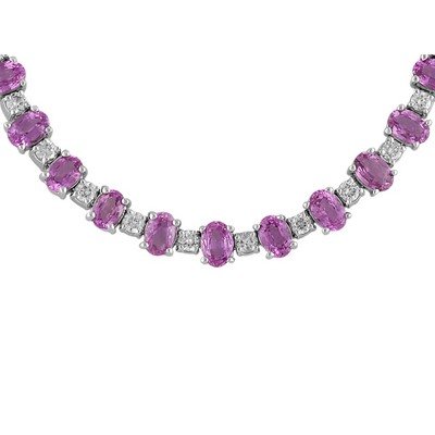 14K White Gold Pink Sapphire and Diamond Necklace 