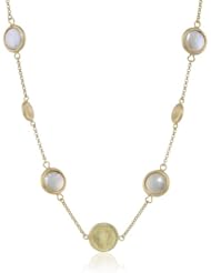 Gold Plated Brass Necklace in Sterling Silver with Round Glass Stations