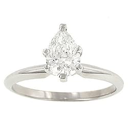 1.00 carat Pear Shaped Diamond Solitaire Engagement Ring in 14K White or Yellow Gold (D Color, I3 Clarity, 1 carat, yellow or white band)