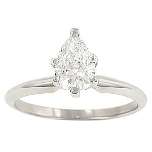 1/3 ct Pear Shaped Diamond Solitaire Ring in 14K White or Yellow Gold (D Color, I Clarity, 0.33 carat, yellow or white band)
