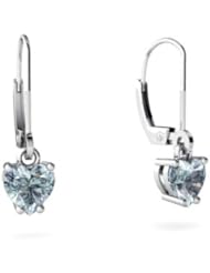 Genuine Aquamarine 14kt White Gold Lever Back Earrings