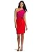 Donna Morgan Women's One Shoulder Colorblock Side Draped Dress, Hot Pink/Coral/Black, 6