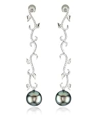 Katie Decker "Ivy" 18k White Gold and Diamond with Tahitian Pearl Drop Dangle Earrings
