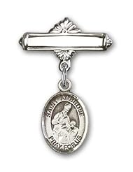 Sterling Silver Baby Badge with St. Ambrose Charm and Polished Badge Pin