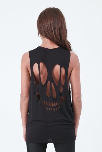 Lazer Cut Skull Print Back Cut Out Top