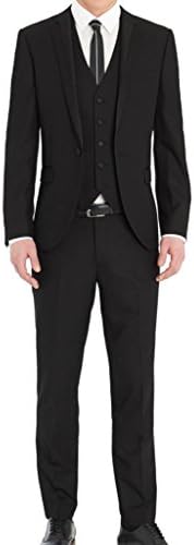 AMORSTORE Men's Slim Fit Black Satin Peak Lapel 3 Piece Dinner Suits, Pants, Vests