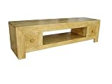 Homescapes Dakota Oak Plasma Tv large Screen Unit With 2 Drawers Large Shelf  100 Mango Hard Wood no Veneer Hand Crafted Furniture Also Available In 2 Lovely Dark Shades