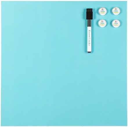 RoomlookzTM Aqua Blue Magnetic Dry Erase Wallboard, White Peony Flower, Clear Magnets and Aqua Blue Swirl Bin Set 2015 Limited Edition (Set of 4)