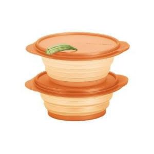 Tupperware 2 Pc FlatOut 4-Cup Container Set. Orange by