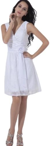 Lace V-Neck Bridal Gowns Short Mini Wedding Dresses(2,White)