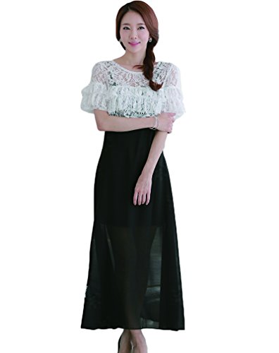 (ディーコッテ)D'Kotte レース ブラウス ワンピース 春 夏 透け感 シースルー ワンピ マキシ 丈 ロング 半袖 キャミワンピ neay065