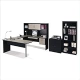 Bestar In Space U-Shape Wood Office Set with Hutch in Granite and Charcoal