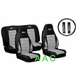 A Set of Universal-fit Type X Racing Style Front Bucket Seat Covers, Bench Seat Cover, Steering Wheel Cover and Shoulder Strap Cover - Grey
