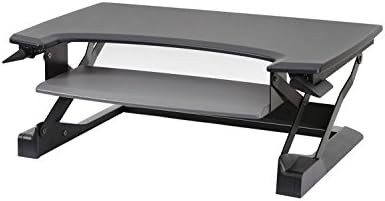 ERGO Sit-stand Desk Riser with Extended Tabletop and Keyboard Tray - Height Adjustable Computer Standing Workstation - Dual Monitor Wide Desktop Converter with Squeeze Handles (Big)