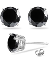 2.00 Cts 5.65-6.37 mm AAA Round Black Diamond Stud Earrings in 14K White Gold {DIAMOND APPRAISAL INCLUDED}