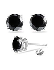 1.50 Cts Round A Black Diamond Stud Earrings in 14K White Gold