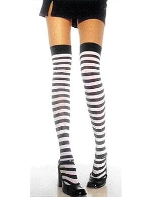 Nylon Stocking With Stripe (White/Red;One Size)