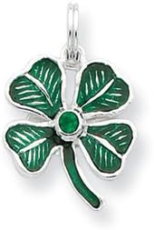 Sterling Silver Enameled 4-leaf Clover Charm with 18" Steel Chain