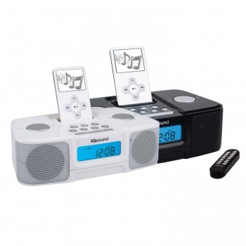 IQ Sound IQ-1307 Black Digital Alarm Clock AM FM Radio iPod Docking Station