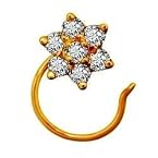 Nose Ring Jewellery Avsar Real Gold and Diamond 7 Stone Flower Shape Nosering # AVNO001