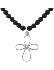 Sterling Silver Cross on Beaded Necklace, 18"