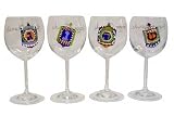 ArtisanStreet's Chanukah Dreidel Wine Goblets. Set of 4. Dreidels on One Side, Hebrew on Other.
