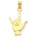 14k Polished I Love You Hand/Sign Language Charm