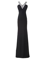 V-neck Viscose Halter Sequined Cutout Backless Beaded Evening Dress/Bridesmaid Dress/Prom Dress/Party Dress 