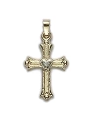 14K Gold Cross Pendant in a Budded Ends Design with Centered Heart 14K Gold Jewelry 14K Gold Gift Boxed