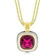 14k Gold Plated Double-Stranded Fashion Necklace with Pink CZ Pendant- 16 IN