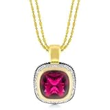 14k Gold Plated Double-Stranded Fashion Necklace with Pink CZ Pendant- 16 IN