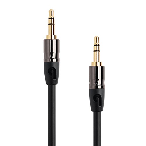 PlugLugÂ® - 3.5mm Male to 3.5mm Male Stereo Audio Cable (8 Feet Black) - New Design for iPhone, iPad, Smartphones and MP3s