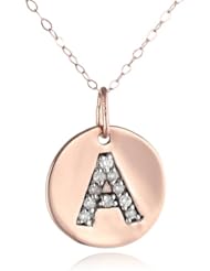 Duragold 14k Rose Gold Disc Diamond Initial Pendant Necklace, 18" (1/10 cttw)